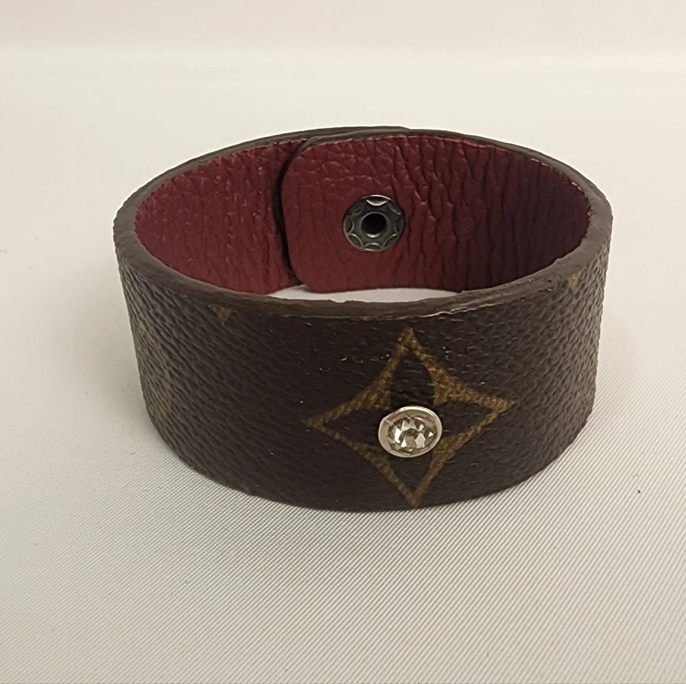 Louis Vuitton Brown Monogram Canvas Leather Bracelet with Crystal Embellishments